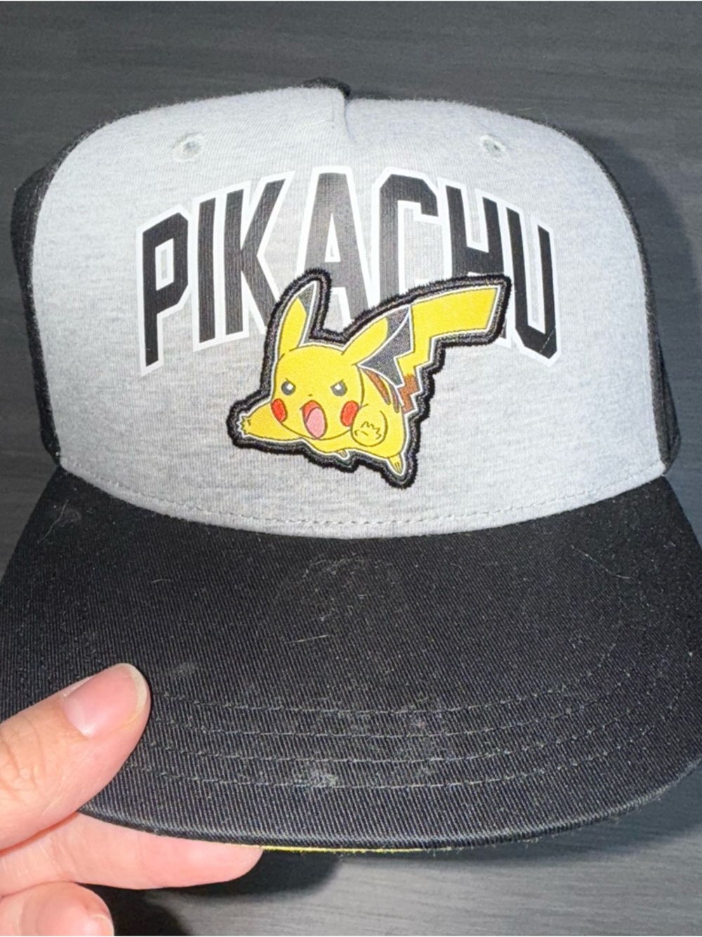 Pokemon Kids Snapback Hat - Gray, Black & Yellow Pikachu Patch